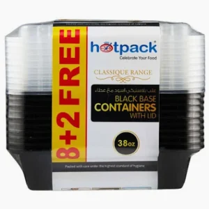 Hotpack Black Base Rectangular 38 ounce with Lid, 8+2 FREE