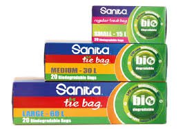 Sanita Biodegradable Tie Bags, 55 Gallons, 8 Bags
