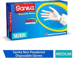 Sanita Medium Multipurpose Disposable Vinyl Gloves, 100 Pieces